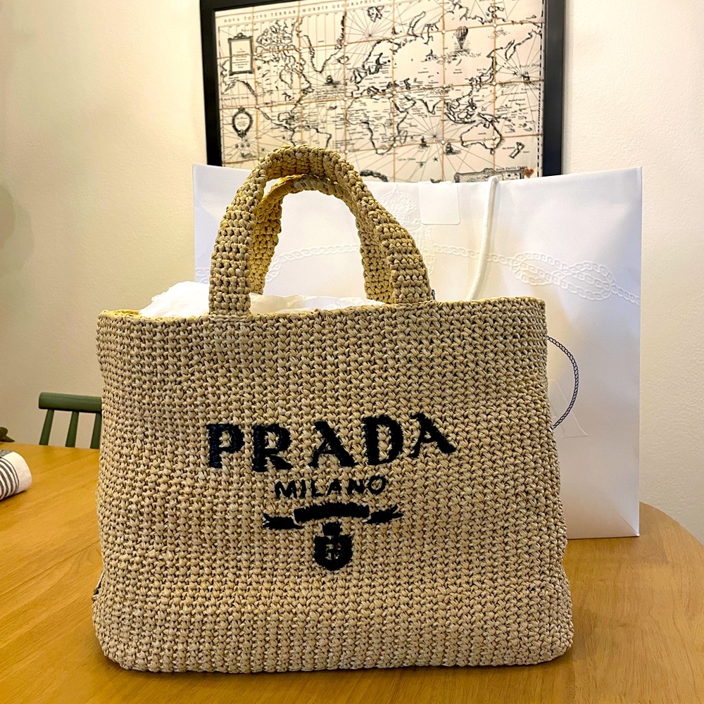 Prada Large Raffia crochet tote in Naturale